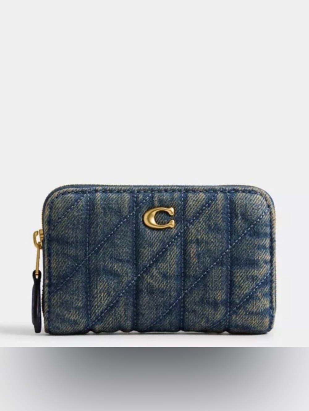 💙Coach NWT Loved Denim Quilted Zip-Around Card Holder with Gold C